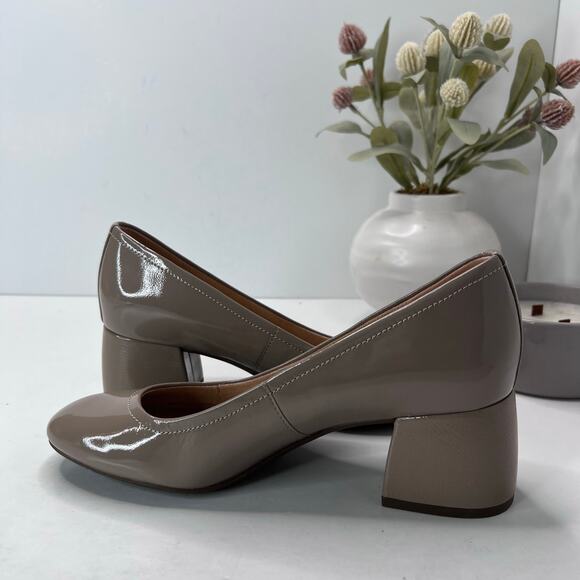 Vionic Carmel Patent Leather Slip On Chunky Heel Taupe Women's 9 M NWOB - Picture 7 of 11